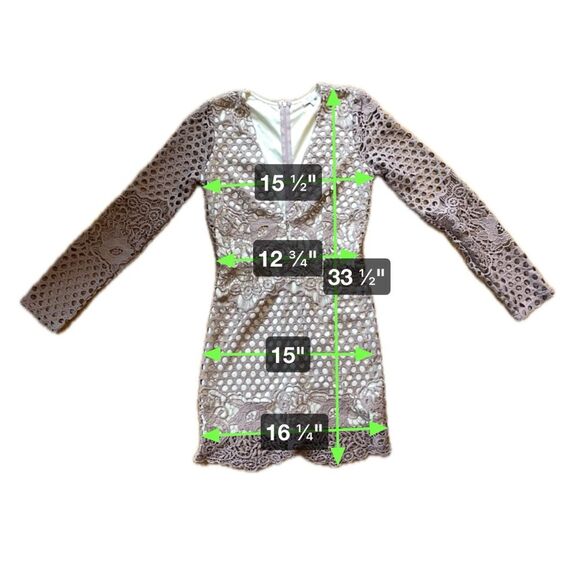 Tobi Mauve Crochet Tan Lined Lace Long Sleeve Deep V Dress Women’s Size S - Picture 5 of 6
